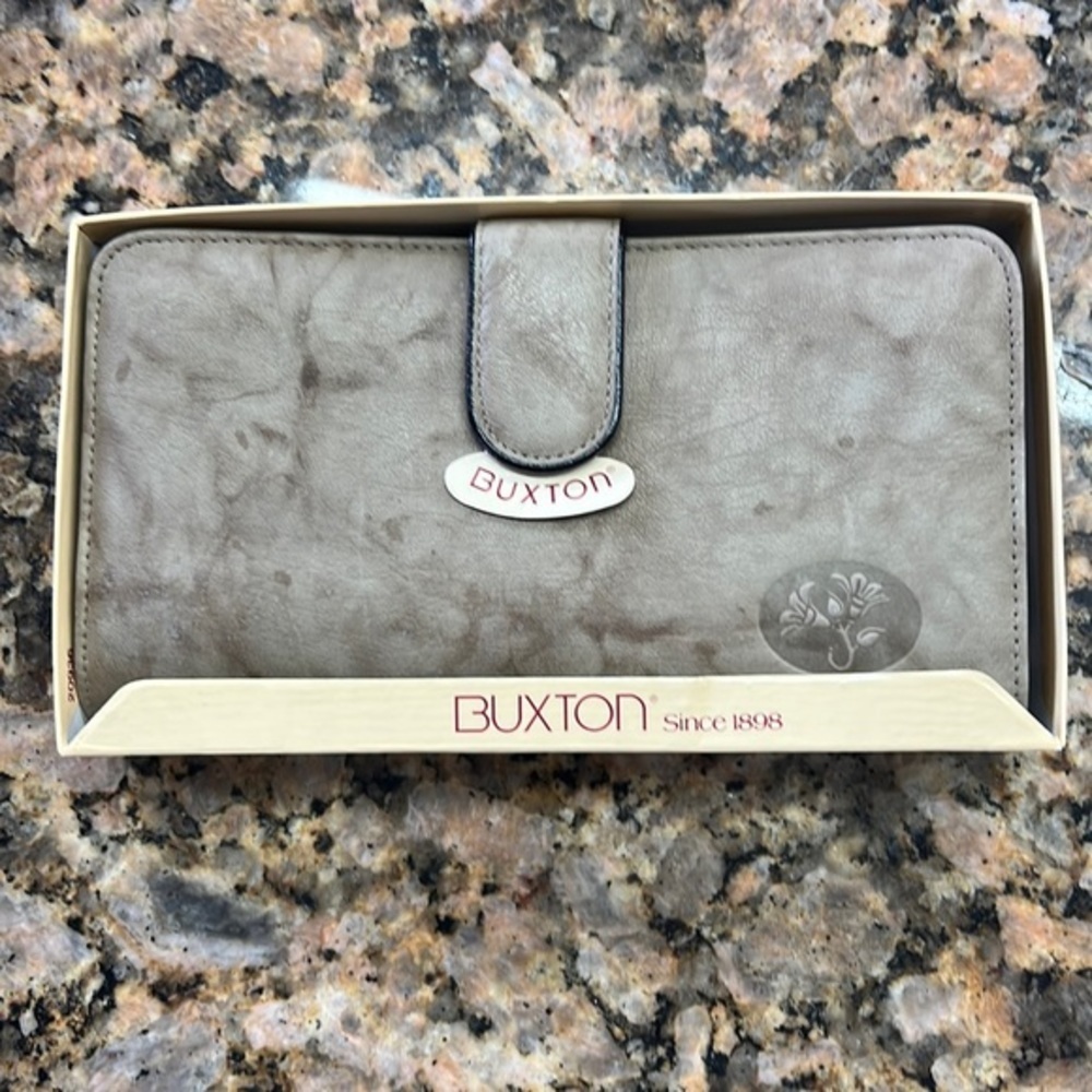 Nwt Buxton Organizer Clutch Wallet Gray Faux Leather Rfid